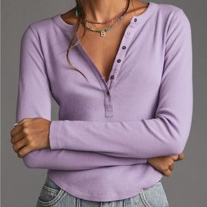 ANTHRO Andie Ribbed Henley Top by Pilcro
